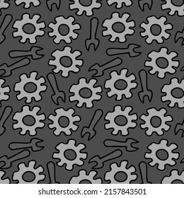 seamless pattern with gear and key. vector illustration with mechanism and engine symbol