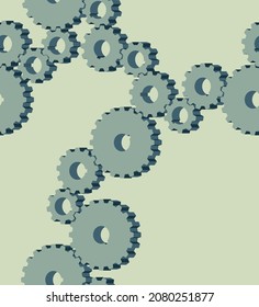Seamless pattern with gears, cogwheels. Green isometric pattern for background or fills. Vector illustration.