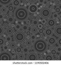 Seamless pattern of gears of different sizes. Outline of mechanisms. Complex background. Background for men. Technical, accurate