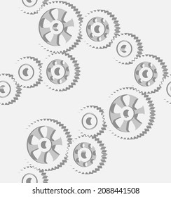 Seamless pattern with gears. Grayscale isometric pattern for background or fills. Vector illustration.