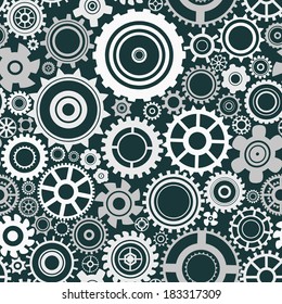 seamless pattern with gears, mechanical dark background with white cogwheels