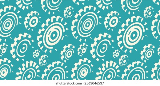 Seamless pattern gears mechanical machine parts. Gearwheels and cogs abstract background