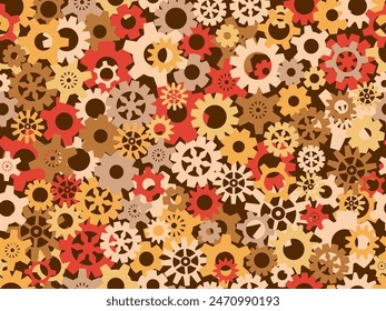 Seamless pattern of gears in steampunk and atompunk style. Jagged details, geometric shapes. Design for wallpapers, banners and posters. Vector illustration