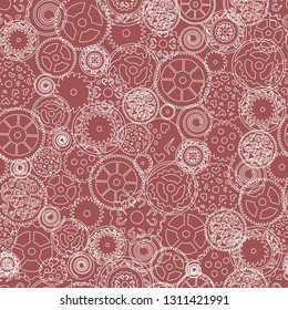 Seamless pattern. Gears in the Victorian style, hand drawn. Vector illustration