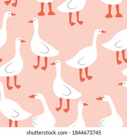 Seamless pattern with geese. Cute cartoon characters. Animal print