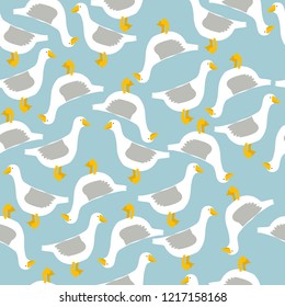 Seamless Pattern with Geese. Hand Drawn, Doodle Graphic Design with Birds. Wrapping paper, wallpaper, backdrop.