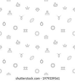 Seamless pattern with gem and jewelry icon on white background. Included the icons gemstone, diamond, crystal, pear, ring crown, Earring, Brooch and other elements.