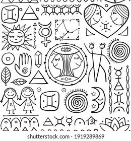 Seamless pattern of Gemini zodiac sign. Element of Air. Vector illustration
