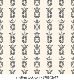 Seamless Pattern with Gemstone and Crown for wedding card or invitation decoration, elegant fashion designs, wrapping and packages. Classic simple background