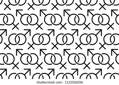 Seamless Pattern of Gender Icons, Men and women gender signs. Monochrome style. isolated on white background 