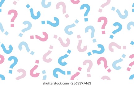 Seamless pattern. Gender party blue and pink background for a gender reveal theme, perfect for baby shower invitations, announcements, or creative party designs. Question mark background