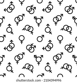 Seamless Pattern Of Gender Signs. Black Icons Of Gender Identity And Sexual Orientation. Vector Illustration.