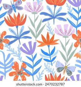 Patrón sin costuras con suaves flores abstractas. Formas florales modernas en colores pastel. Ilustración vectorial.