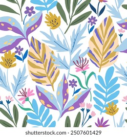 Seamless pattern with gentle abstract flowers. Modern floral shapes in pastel colors. Vector illustration.