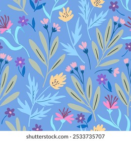Seamless pattern with gentle abstract flowers. Modern floral shapes in pastel colors. Vector illustration.