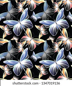 seamless pattern with gentle contour butterflies