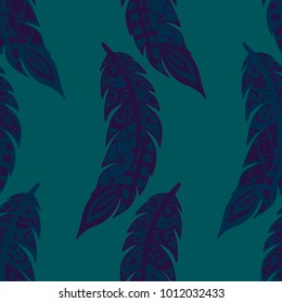 Seamless Pattern with Gentle Feathers. Feminine White Doodles on Light Background. Modern Rapport with Hand Drawn Zentangles Scanned and Traced to Vector. Romantic Texture for Wallpaper