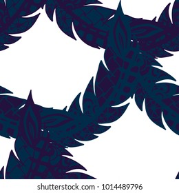 Seamless Pattern with Gentle Feathers. Feminine White Doodles on Light Background. Modern Rapport with Hand Drawn Zentangles Scanned and Traced to Vector. Romantic Texture for Wallpaper