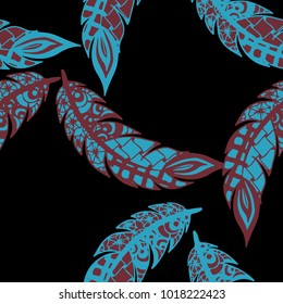 Seamless Pattern with Gentle Feathers. Feminine White Doodles on Light Background. Modern Rapport with Hand Drawn Zentangles Scanned and Traced to Vector. Romantic Texture for Wallpaper
