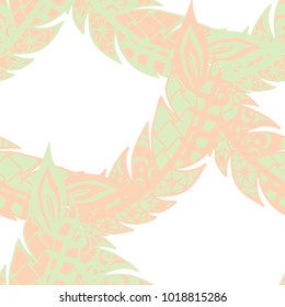 Seamless Pattern with Gentle Feathers. Feminine White Doodles on Light Background. Modern Rapport with Hand Drawn Zentangles Scanned and Traced to Vector. Romantic Texture for Wallpaper