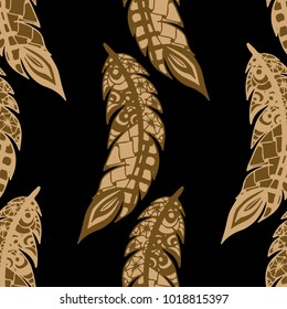 Seamless Pattern with Gentle Feathers. Feminine White Doodles on Light Background. Modern Rapport with Hand Drawn Zentangles Scanned and Traced to Vector. Romantic Texture for Wallpaper