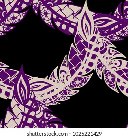 Seamless Pattern with Gentle Feathers. Feminine White Doodles on Light Background. Modern Rapport with Hand Drawn Zentangles Scanned and Traced to Vector. Romantic Texture for Wallpaper