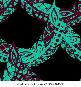 Seamless Pattern with Gentle Feathers. Feminine White Doodles on Light Background. Modern Rapport with Hand Drawn Zentangles Scanned and Traced to Vector. Romantic Texture for Wallpaper