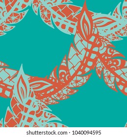 Seamless Pattern with Gentle Feathers. Feminine White Doodles on Light Background. Modern Rapport with Hand Drawn Zentangles Scanned and Traced to Vector. Romantic Texture for Wallpaper