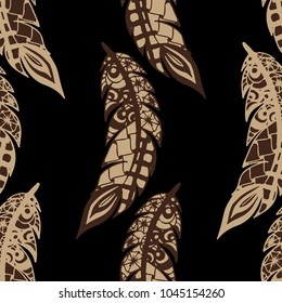 Seamless Pattern with Gentle Feathers. Feminine White Doodles on Light Background. Modern Rapport with Hand Drawn Zentangles Scanned and Traced to Vector. Romantic Texture for Wallpaper