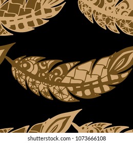 Seamless Pattern with Gentle Feathers. Feminine White Doodles on Light Background. Modern Rapport with Hand Drawn Zentangles Scanned and Traced to Vector. Romantic Texture for Wallpaper