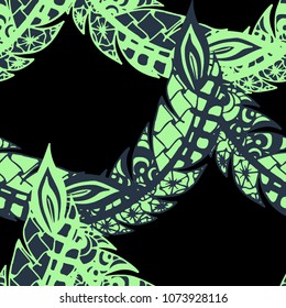 Seamless Pattern with Gentle Feathers. Feminine White Doodles on Light Background. Modern Rapport with Hand Drawn Zentangles Scanned and Traced to Vector. Romantic Texture for Wallpaper