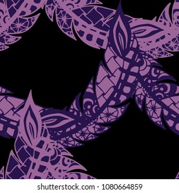 Seamless Pattern with Gentle Feathers. Feminine White Doodles on Light Background. Modern Rapport with Hand Drawn Zentangles Scanned and Traced to Vector. Romantic Texture for Wallpaper