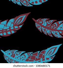Seamless Pattern with Gentle Feathers. Feminine White Doodles on Light Background. Modern Rapport with Hand Drawn Zentangles Scanned and Traced to Vector. Romantic Texture for Wallpaper
