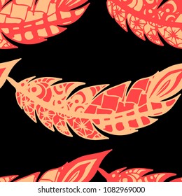 Seamless Pattern with Gentle Feathers. Feminine White Doodles on Light Background. Modern Rapport with Hand Drawn Zentangles Scanned and Traced to Vector. Romantic Texture for Wallpaper