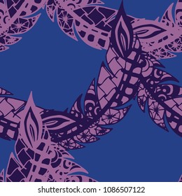 Seamless Pattern with Gentle Feathers. Feminine White Doodles on Light Background. Modern Rapport with Hand Drawn Zentangles Scanned and Traced to Vector. Romantic Texture for Wallpaper
