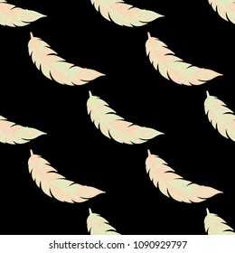 Seamless Pattern with Gentle Feathers. Feminine White Doodles on Light Background. Modern Rapport with Hand Drawn Zentangles Scanned and Traced to Vector. Romantic Texture for Wallpaper