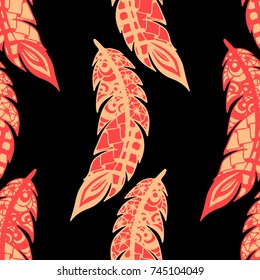 Seamless Pattern with Gentle Feathers. Feminine White Doodles on Light Background. Modern Rapport with Hand Drawn Zentangles Scanned and Traced to Vector. Romantic Texture for Wallpaper