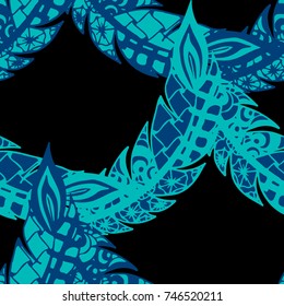 Seamless Pattern with Gentle Feathers. Feminine White Doodles on Light Background. Modern Rapport with Hand Drawn Zentangles Scanned and Traced to Vector. Romantic Texture for Wallpaper