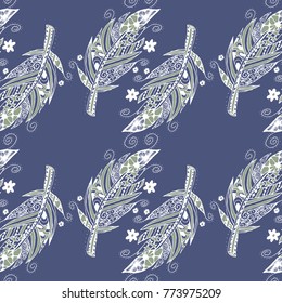 Seamless Pattern with Gentle Feathers. Feminine White Doodles on Light Background. Modern Rapport with Hand Drawn Zentzngles Scanned and Traced to Vector. Romantic Texture for Wallpaper