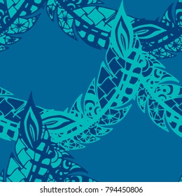 Seamless Pattern with Gentle Feathers. Feminine White Doodles on Light Background. Modern Rapport with Hand Drawn Zentangles Scanned and Traced to Vector. Romantic Texture for Wallpaper