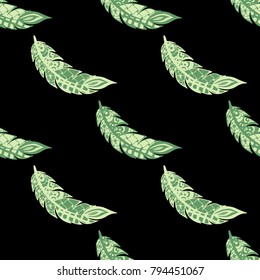 Seamless Pattern with Gentle Feathers. Feminine White Doodles on Light Background. Modern Rapport with Hand Drawn Zentangles Scanned and Traced to Vector. Romantic Texture for Wallpaper