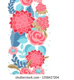 Seamless pattern with gentle flowers. Beautiful decorative natural plants, buds and leaves.