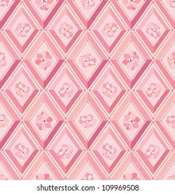 seamless pattern with gentle flowers in diamond background