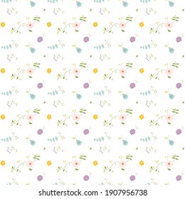 Patrón sin foco con flores y hojas suaves. Para papel impreso, textil, envolvente