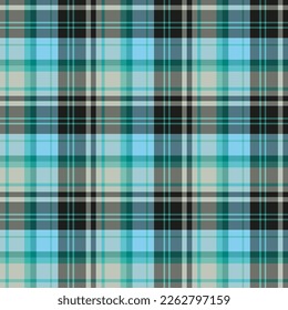Seamless pattern in gentle gray, black, blue and cold green colors for plaid, fabric, textile, clothes, tablecloth and other things. Vector image.