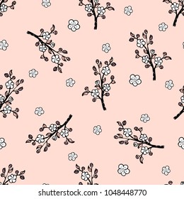 Seamless pattern with a gentle Japanese oriental cherry.