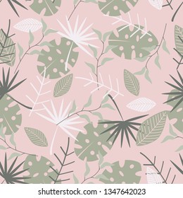 seamless pattern with gentle leaves in pastel colors - vector illustration, eps