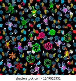 Seamless pattern Gentle, spring on black, blue and green colors. Vector illustration. Watercolor painting.