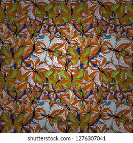 Seamless pattern Gentle, spring on black, white and orange colors. Watercolor painting. Vector illustration.