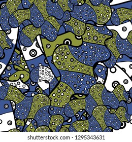 Seamless pattern Gentle, spring on green, violet and black colors. Vector illustration. Watercolor painting.